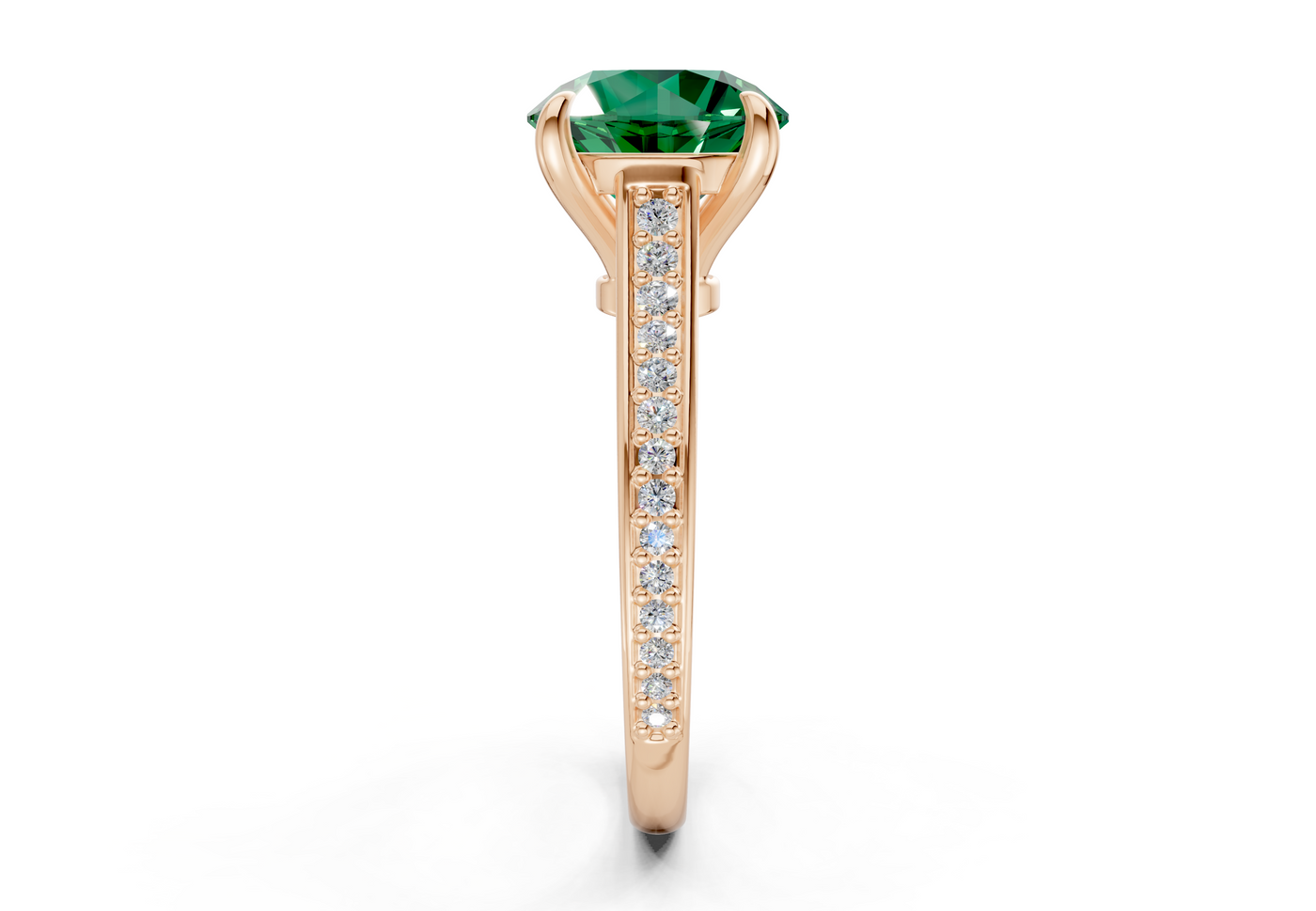 Adeline Emerald Gemstone Pave Round Cut 2mm Engagement Ring