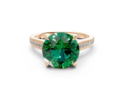 Adeline Emerald Gemstone Pave Round Cut 2mm Engagement Ring