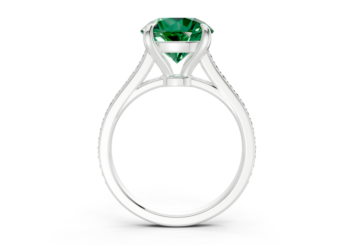 Adeline Emerald Gemstone Pave Round Cut 2mm Engagement Ring
