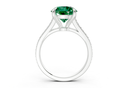 Adeline Emerald Gemstone Pave Round Cut 2mm Engagement Ring