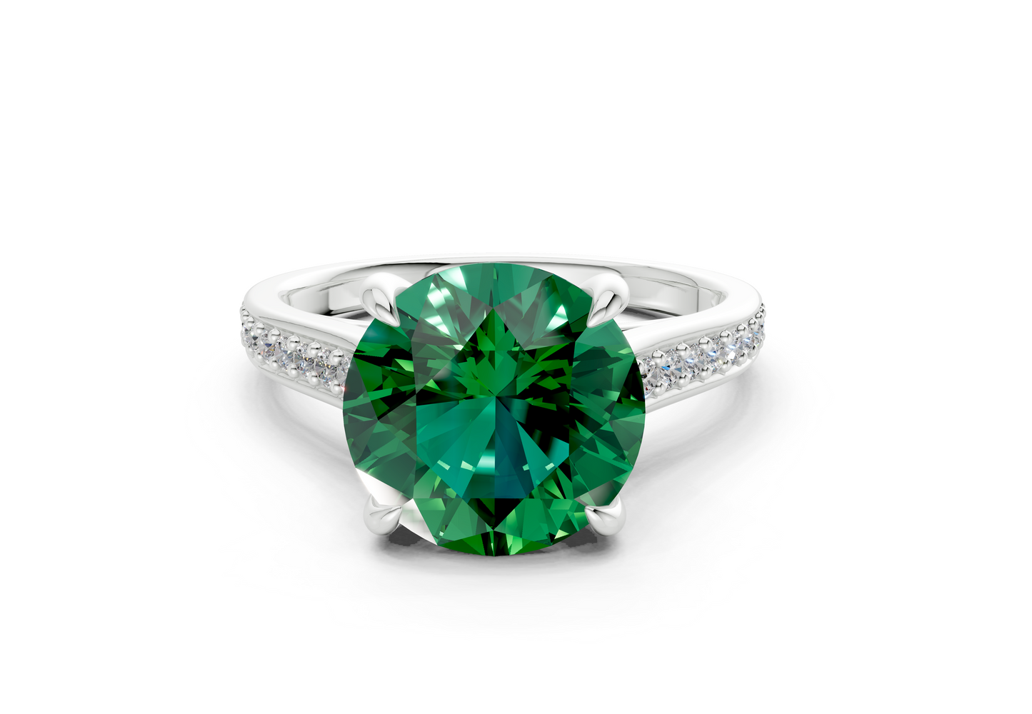 Adeline Emerald Gemstone Pave Round Cut 2mm Engagement Ring