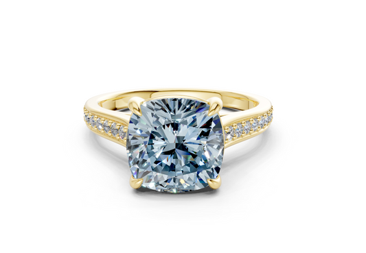Adeline Blue Diamond Pave Cushion Square Cut 2mm Engagement Ring