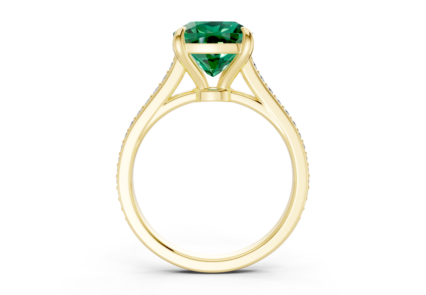 Adeline Emerald Gemstone Pave Cushion Square Cut 2mm Engagement Ring