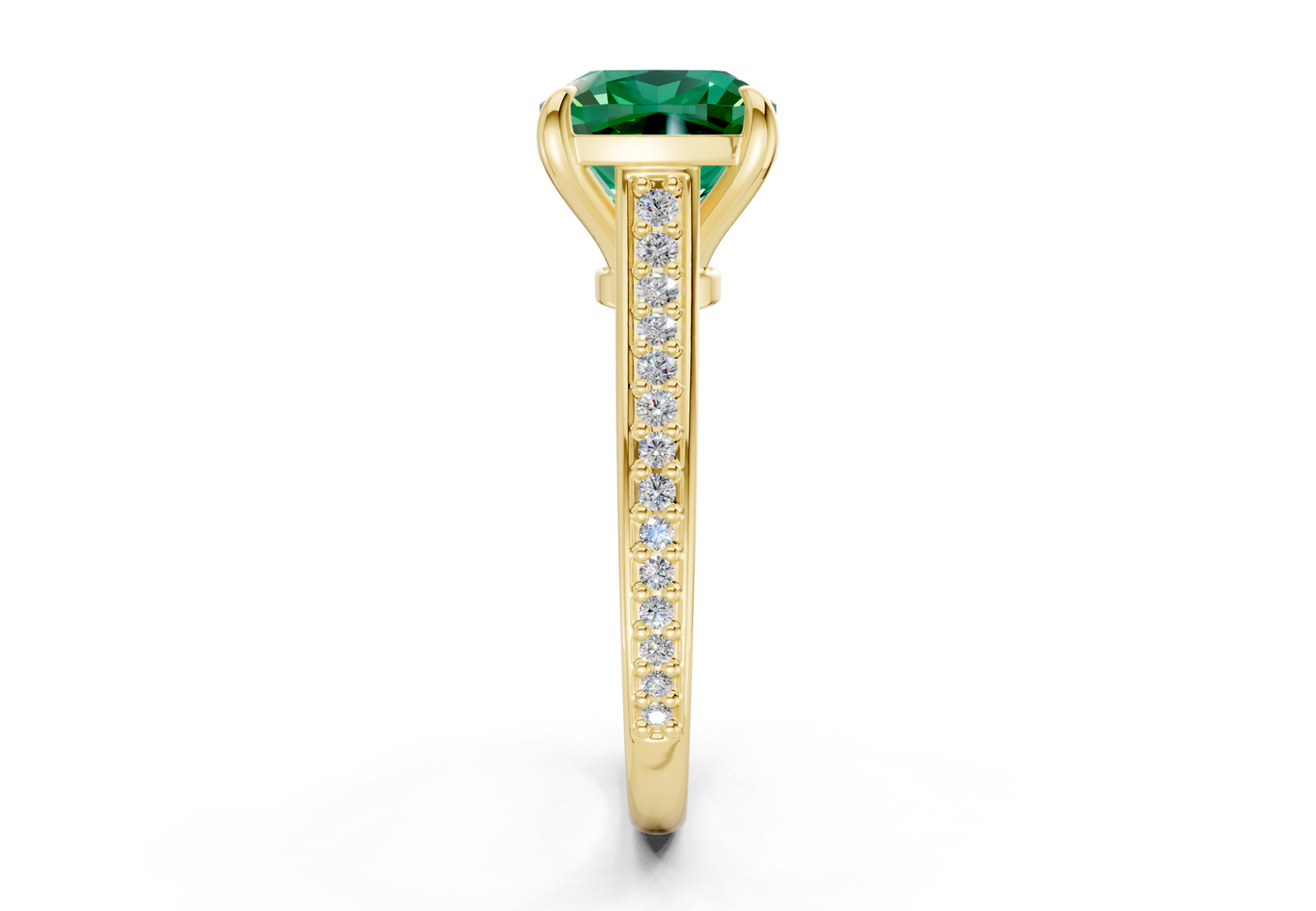 Adeline Emerald Gemstone Pave Cushion Square Cut 2mm Engagement Ring