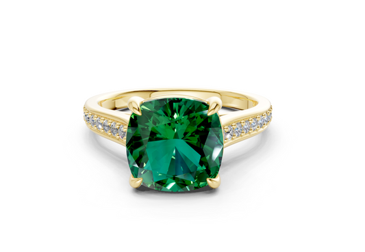 Adeline Emerald Gemstone Pave Cushion Square Cut 2mm Engagement Ring