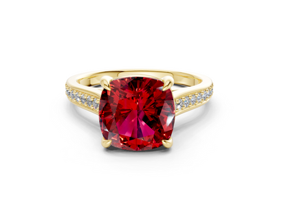 Adeline Ruby Gemstone Pave Cushion Square Cut 2mm Engagement Ring