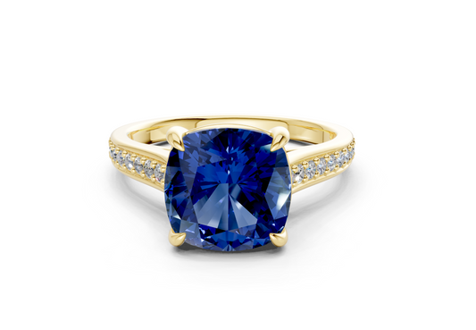Adeline Sapphire Gemstone Pave Cushion Square Cut 2mm Engagement Ring