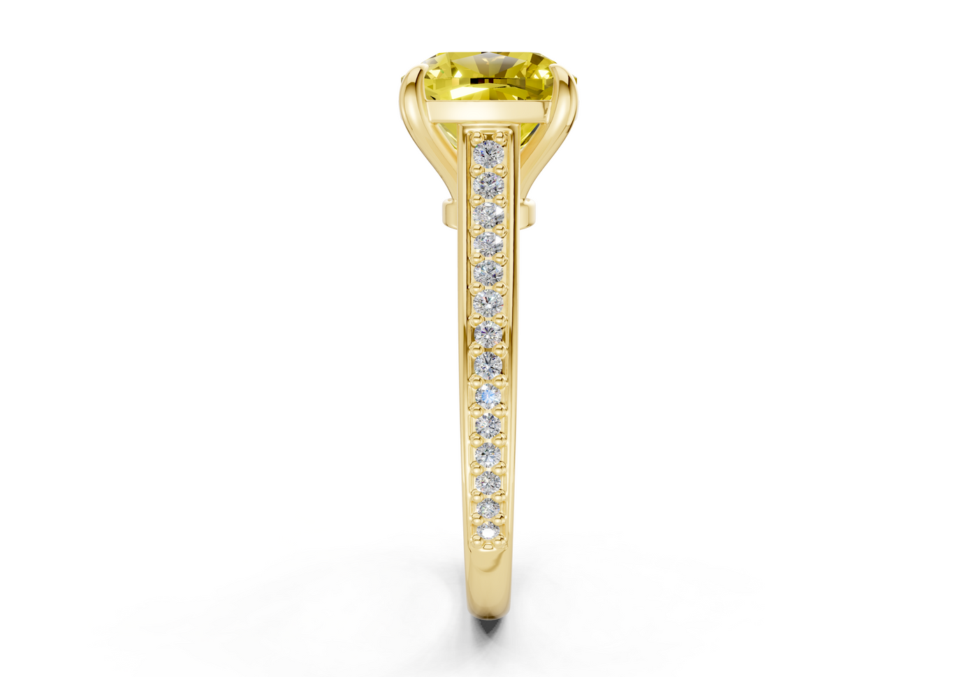 Adeline Yellow Diamond Pave Cushion Square Cut 2mm Engagement Ring