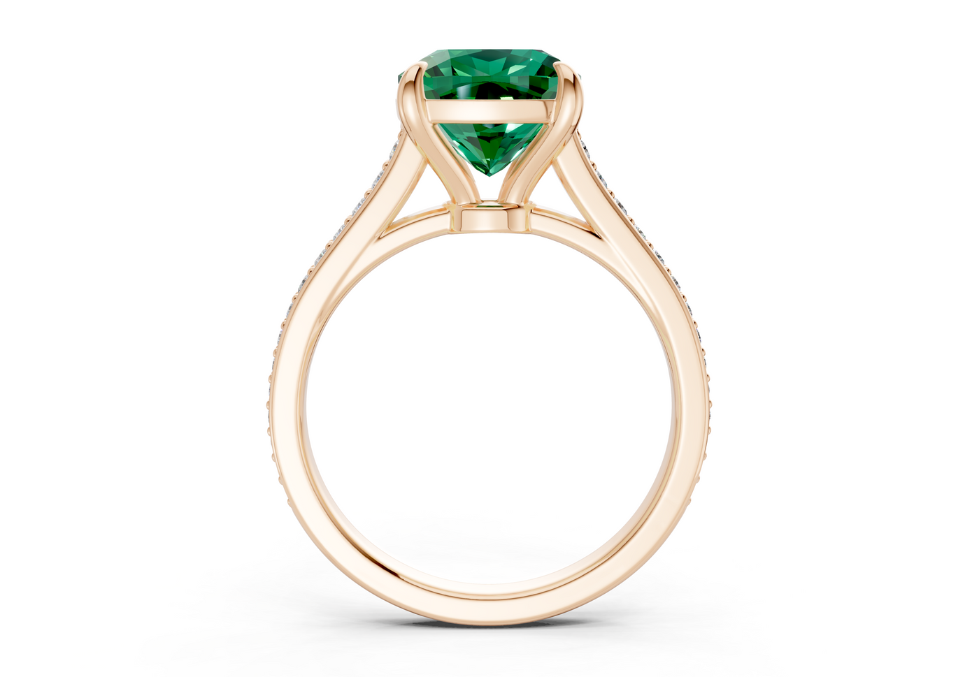 Adeline Emerald Gemstone Pave Cushion Square Cut 2mm Engagement Ring