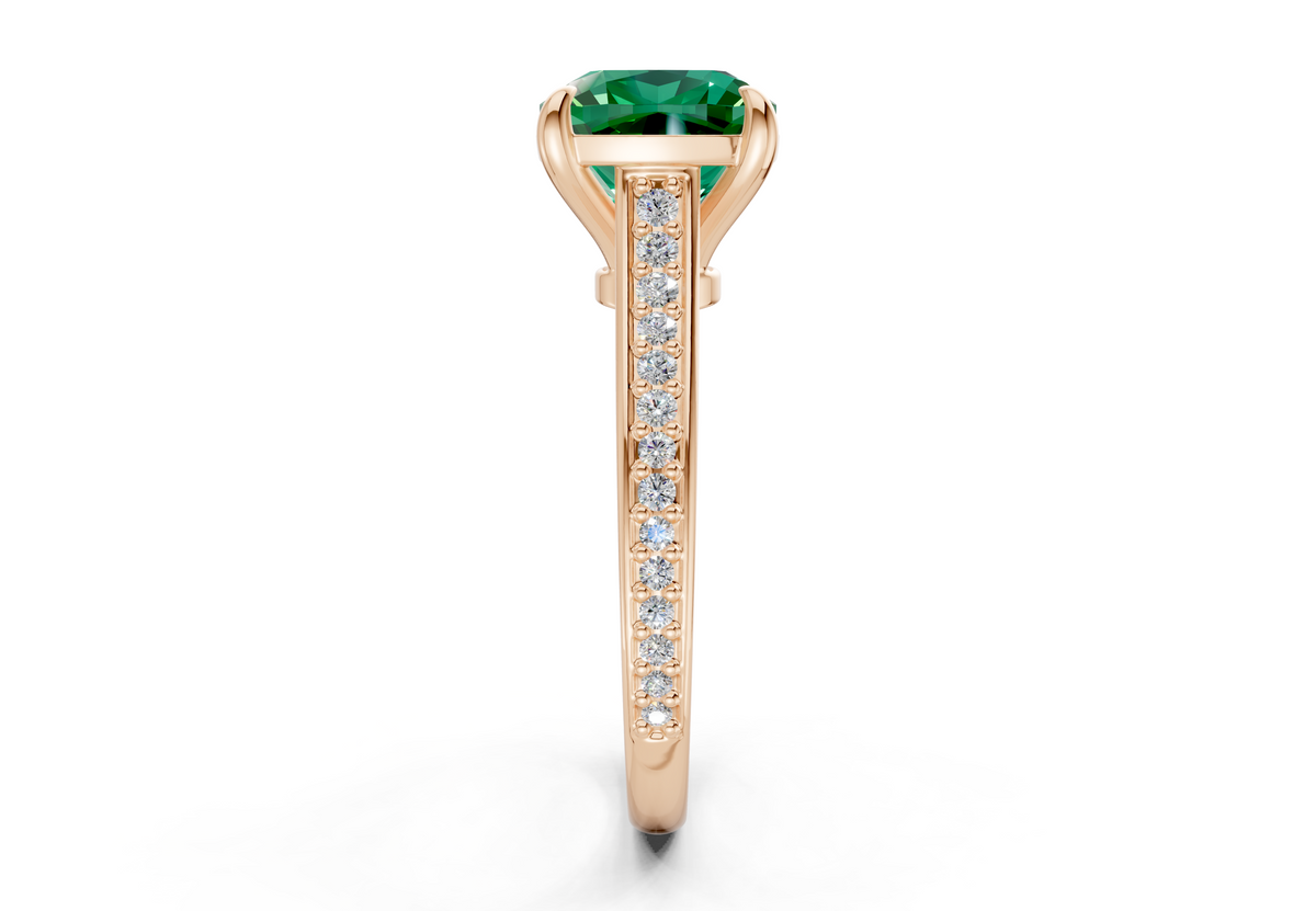 Adeline Emerald Gemstone Pave Cushion Square Cut 2mm Engagement Ring
