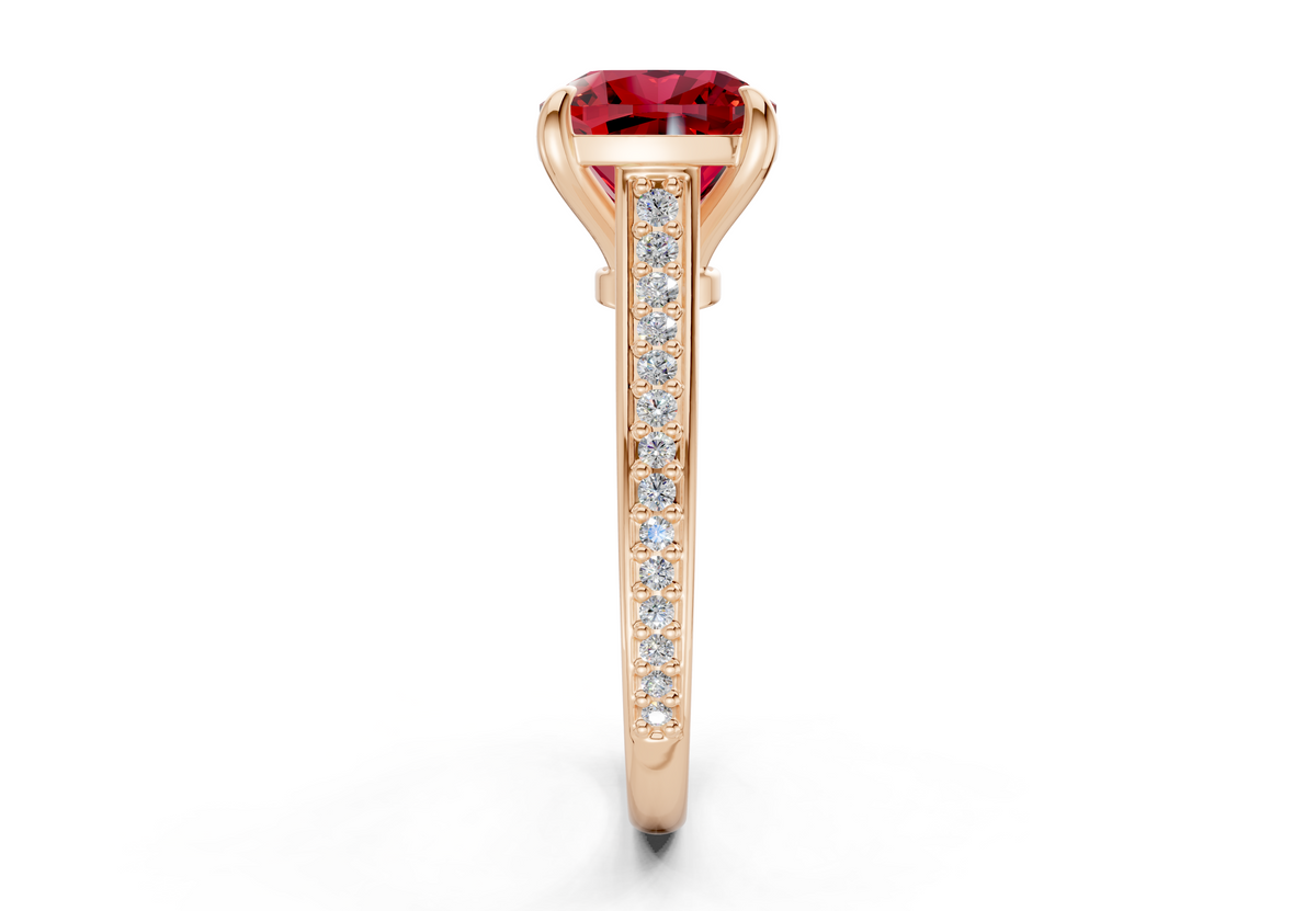 Adeline Ruby Gemstone Pave Cushion Square Cut 2mm Engagement Ring