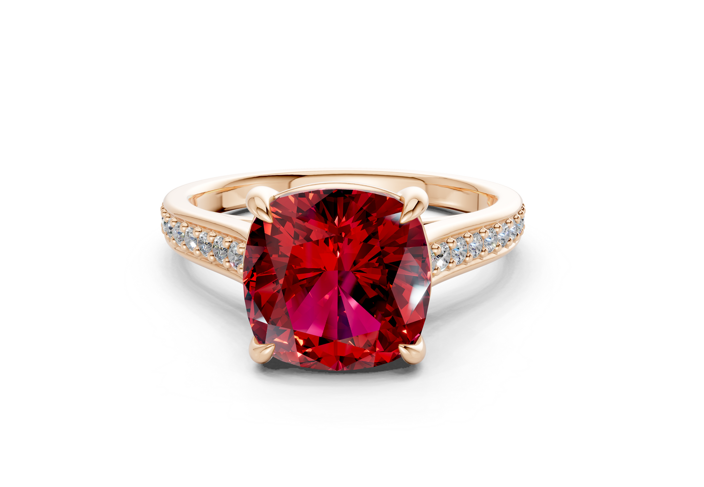 Adeline Ruby Gemstone Pave Cushion Square Cut 2mm Engagement Ring
