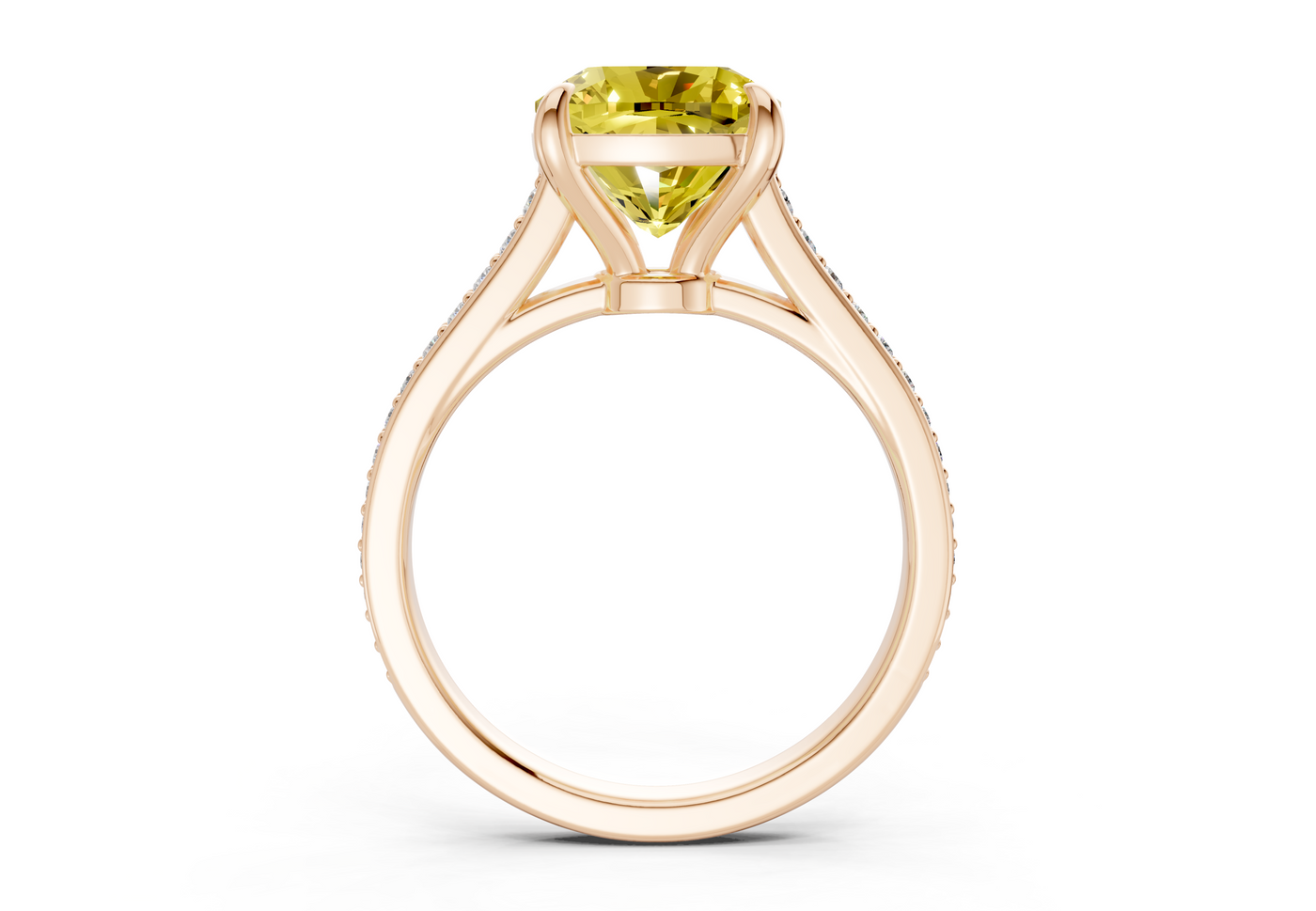 Adeline Yellow Diamond Pave Cushion Square Cut 2mm Engagement Ring