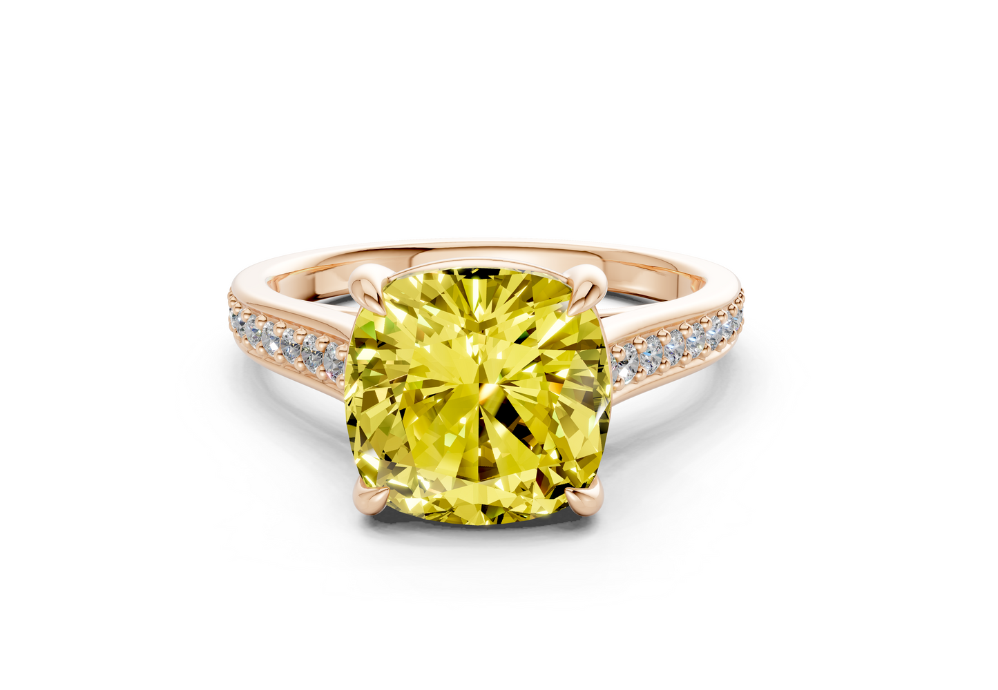 Adeline Yellow Diamond Pave Cushion Square Cut 2mm Engagement Ring