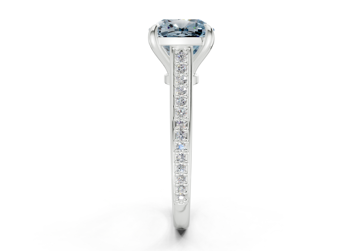 Adeline Blue Diamond Pave Cushion Square Cut 2mm Engagement Ring