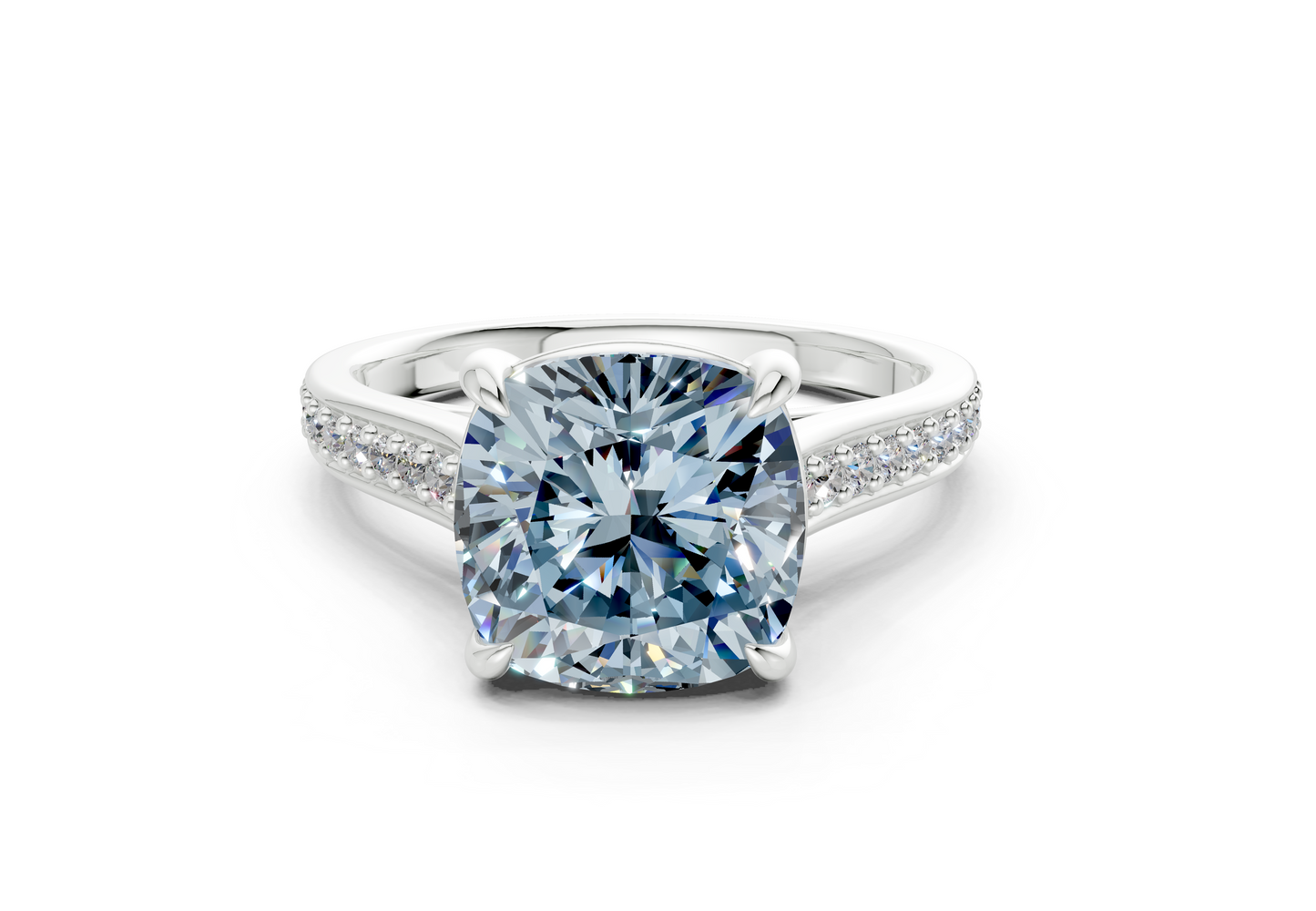 Adeline Blue Diamond Pave Cushion Square Cut 2mm Engagement Ring