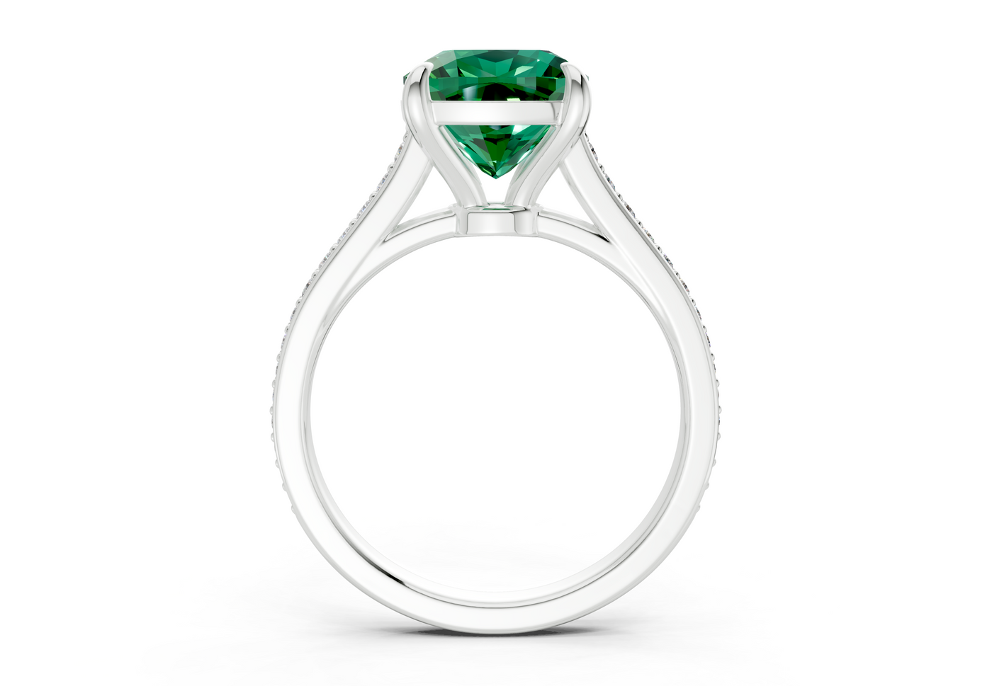 Adeline Emerald Gemstone Pave Cushion Square Cut 2mm Engagement Ring