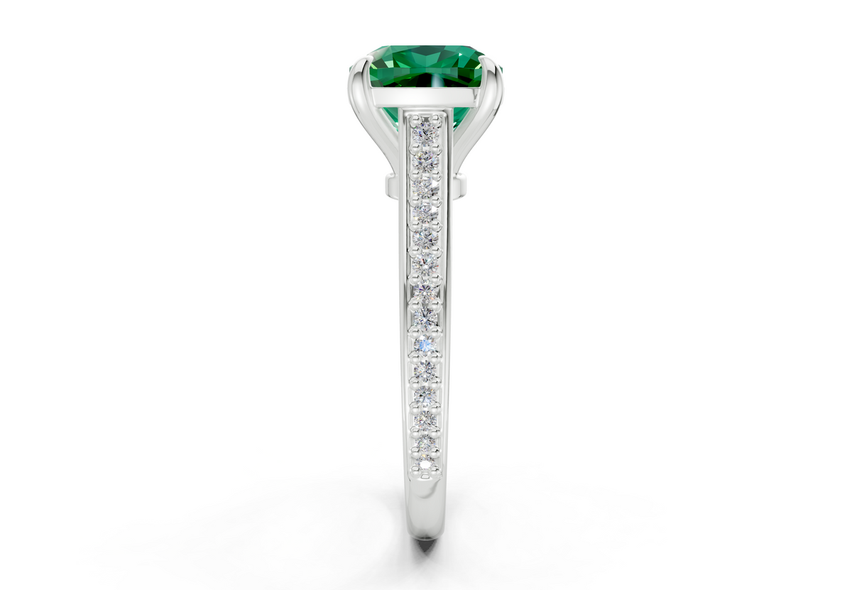 Adeline Emerald Gemstone Pave Cushion Square Cut 2mm Engagement Ring