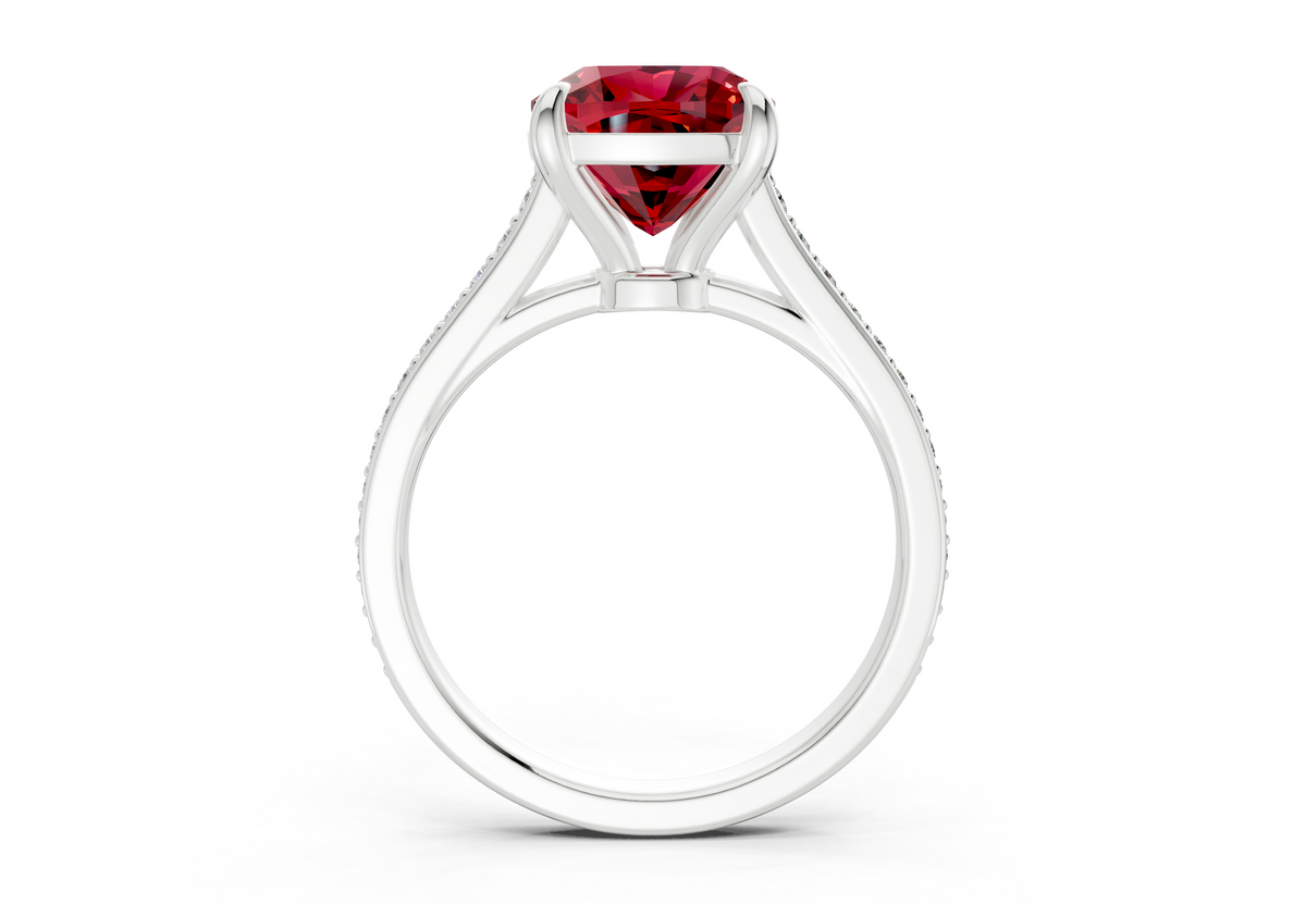 Adeline Ruby Gemstone Pave Cushion Square Cut 2mm Engagement Ring