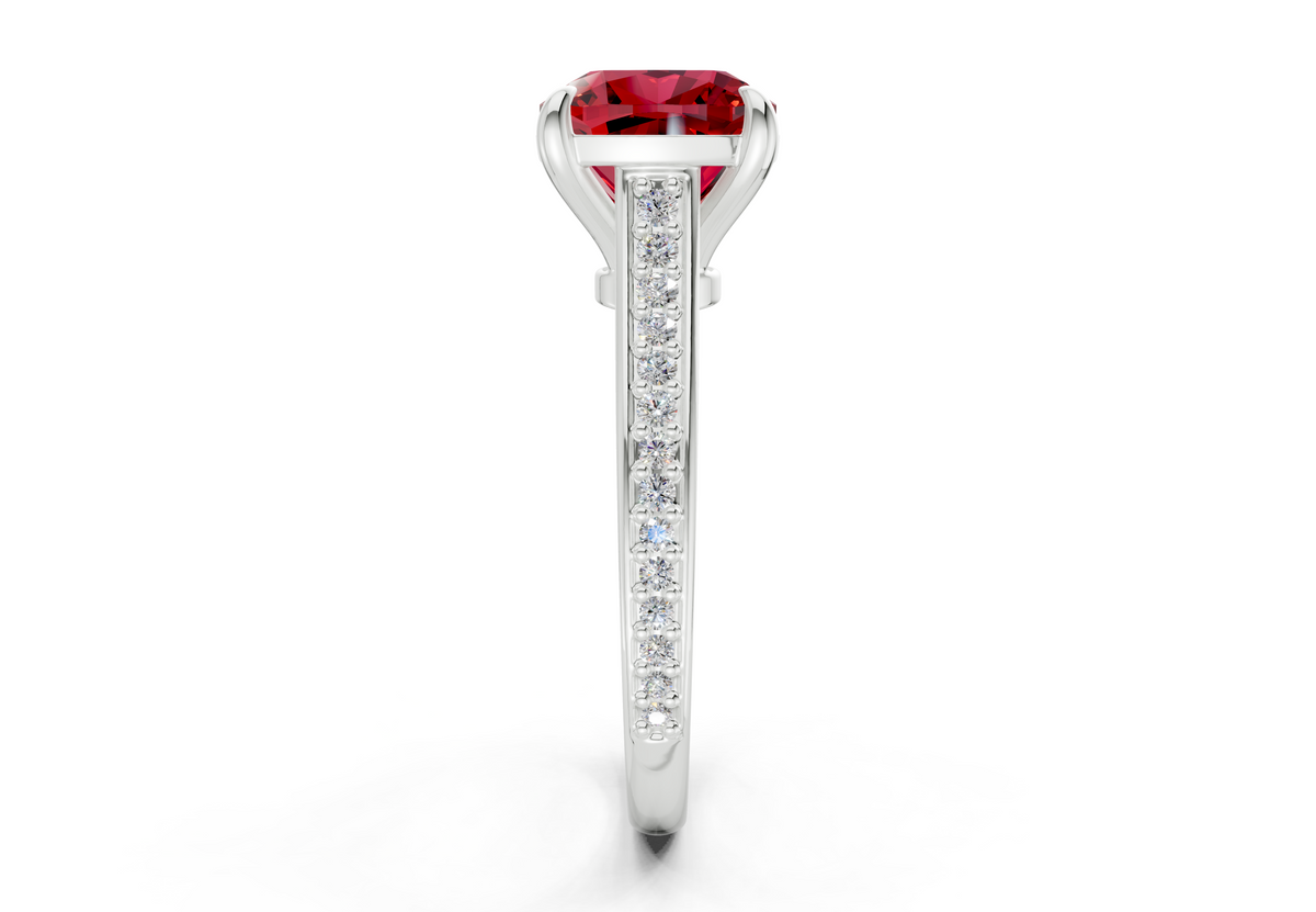 Adeline Ruby Gemstone Pave Cushion Square Cut 2mm Engagement Ring