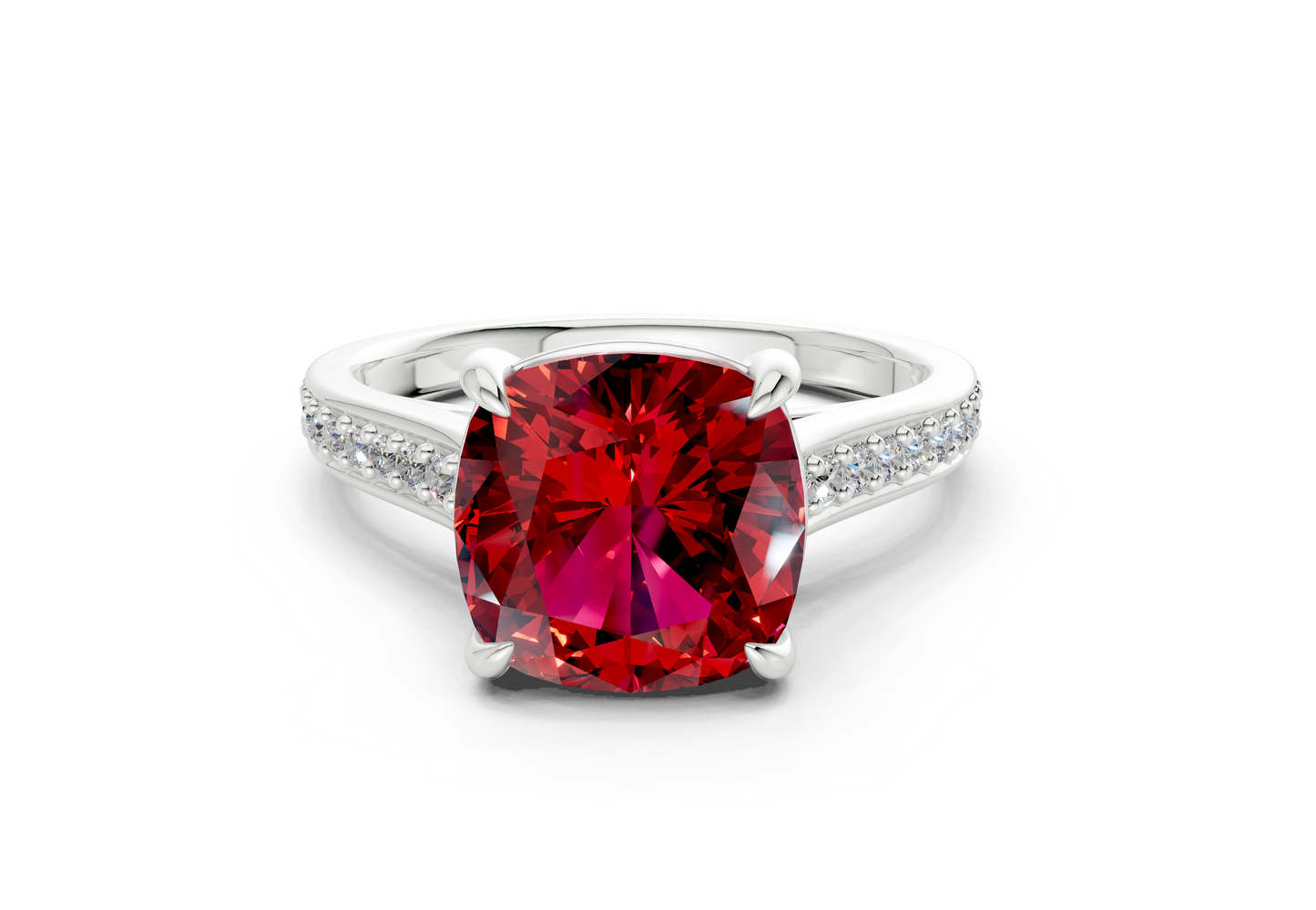 Adeline Ruby Gemstone Pave Cushion Square Cut 2mm Engagement Ring