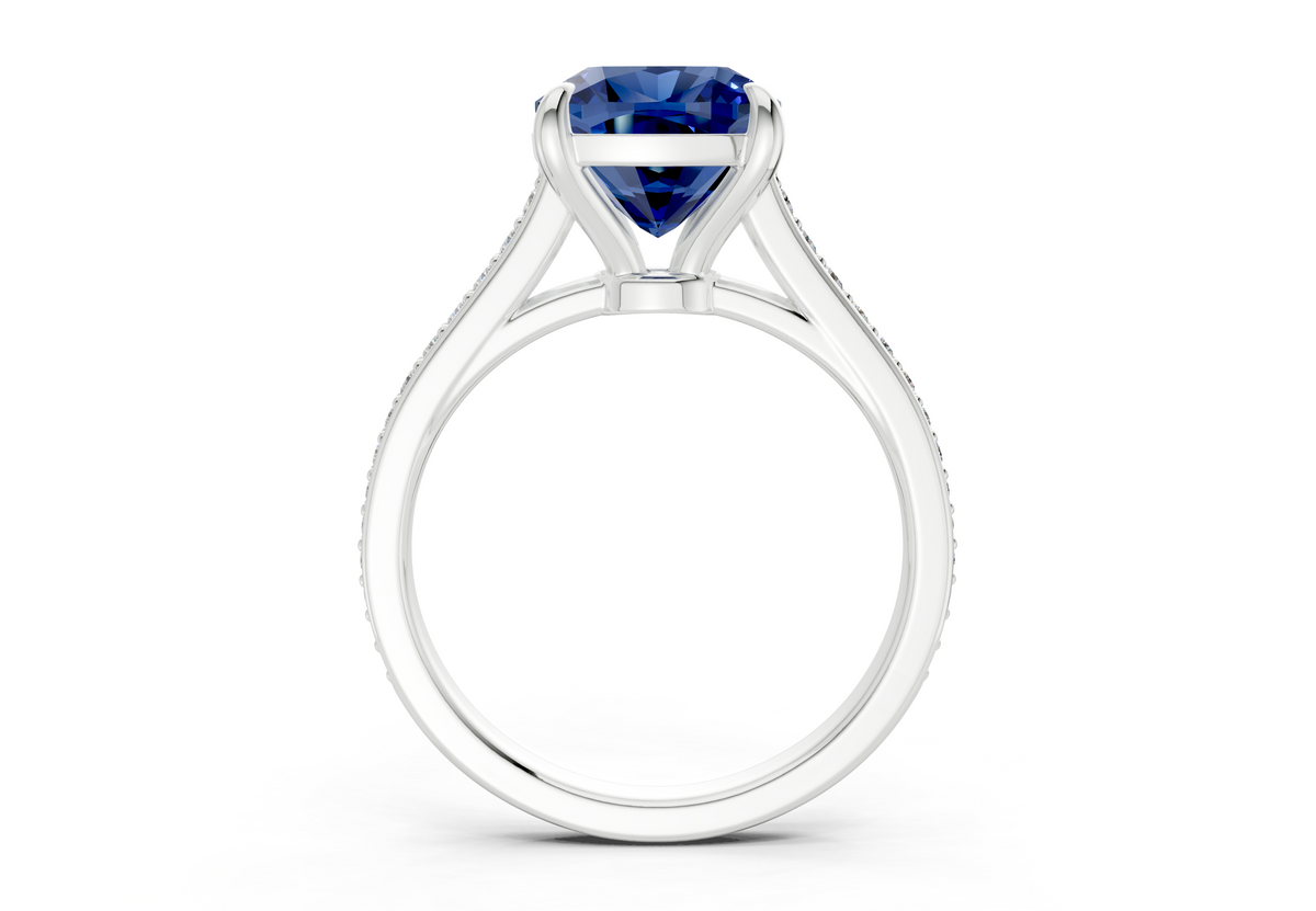 Adeline Sapphire Gemstone Pave Cushion Square Cut 2mm Engagement Ring