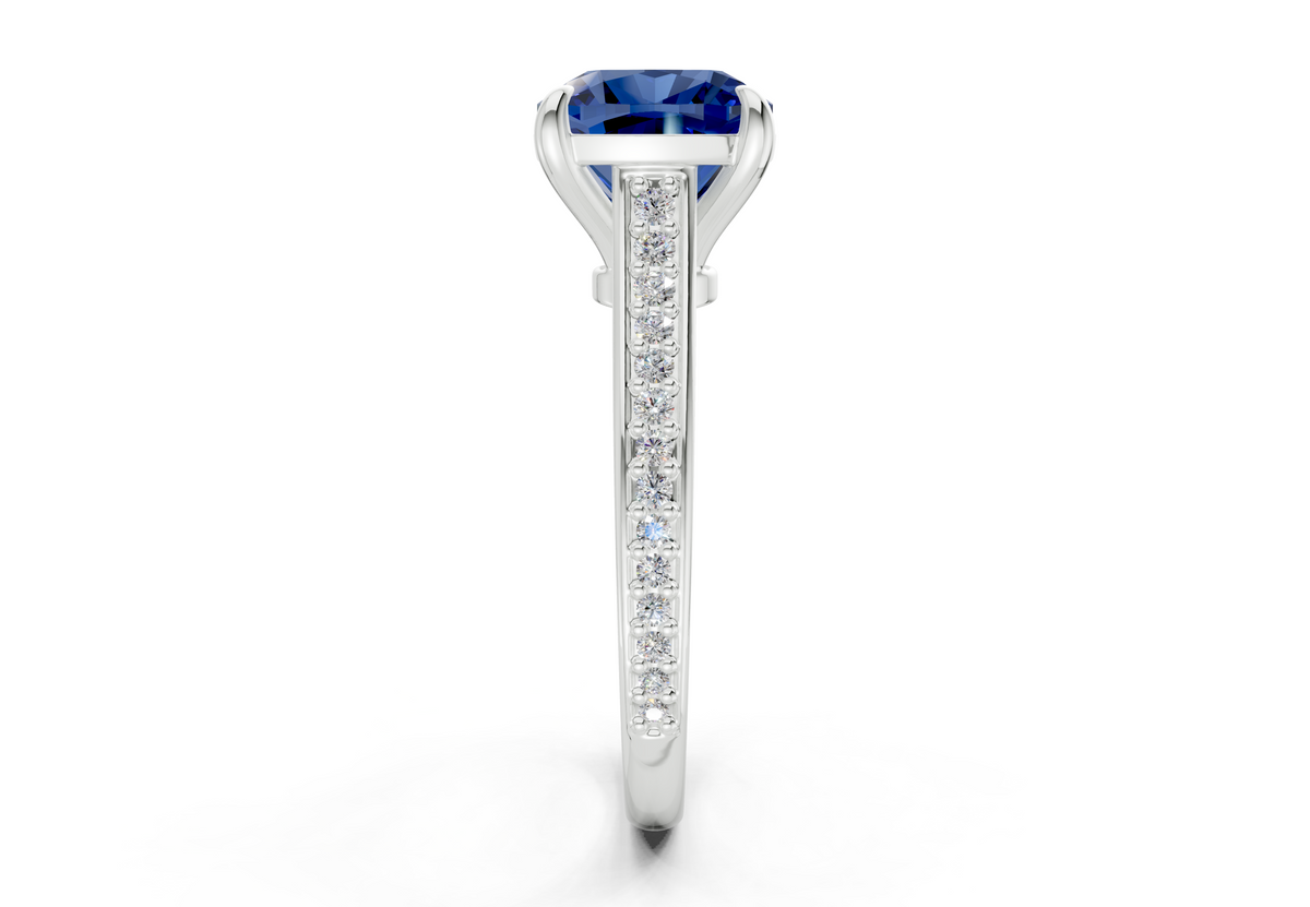 Adeline Sapphire Gemstone Pave Cushion Square Cut 2mm Engagement Ring