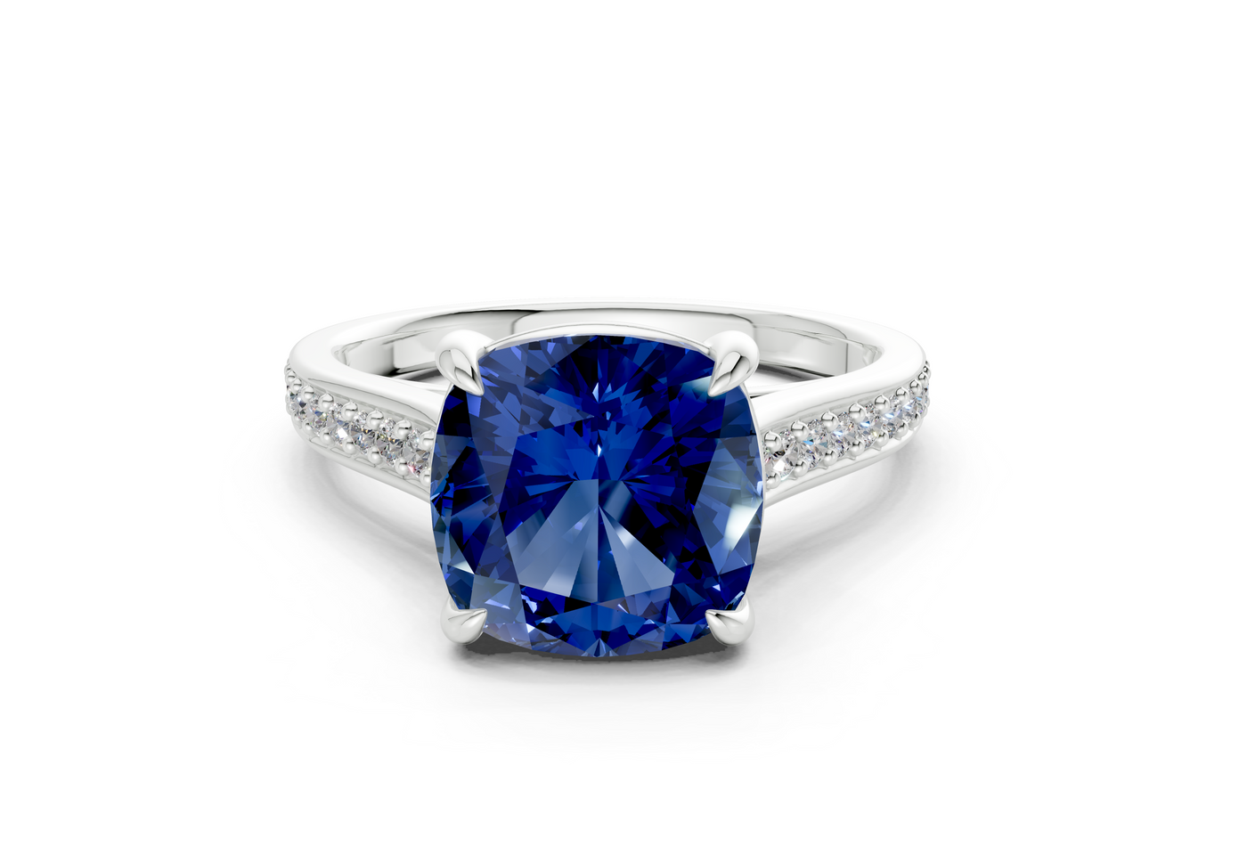 Adeline Sapphire Gemstone Pave Cushion Square Cut 2mm Engagement Ring