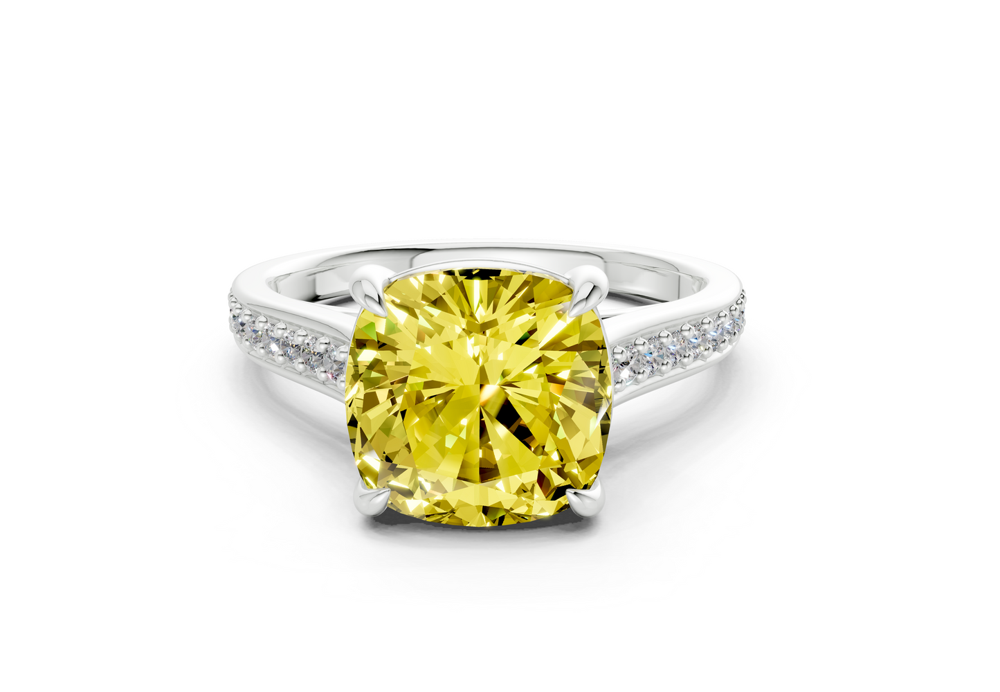 Adeline Yellow Diamond Pave Cushion Square Cut 2mm Engagement Ring