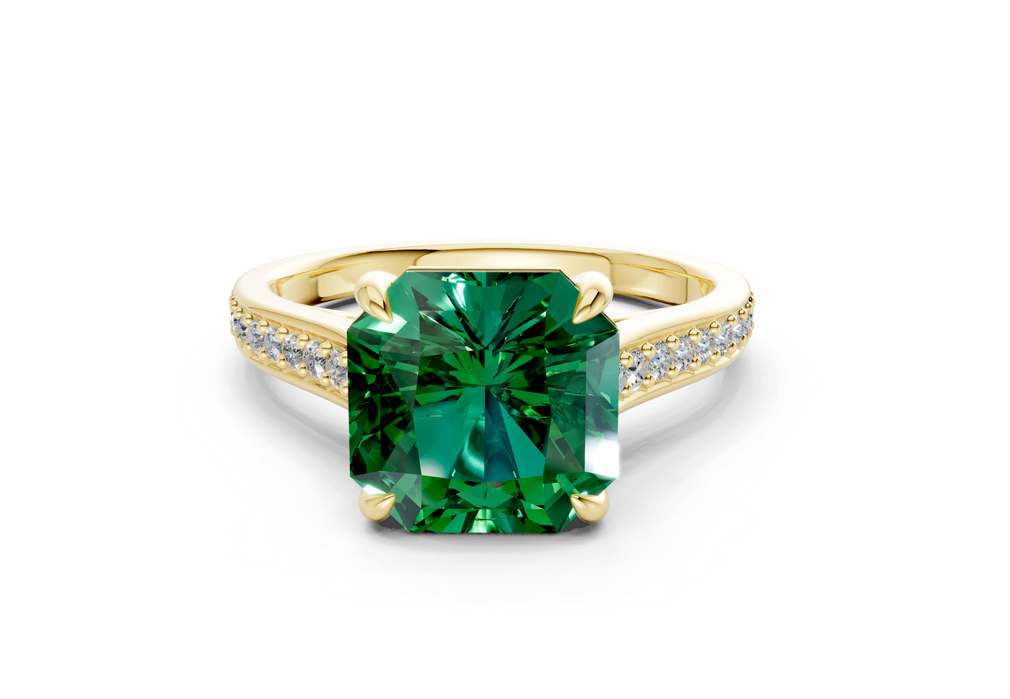 Adeline Emerald Gemstone Pave Radiant Square Cut 2mm Engagement Ring