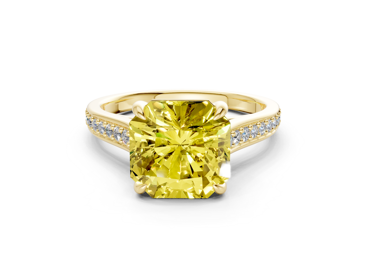 Adeline Yellow Diamond Pave Radiant Square Cut 2mm Engagement Ring