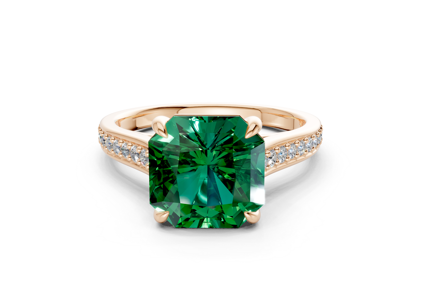 Adeline Emerald Gemstone Pave Radiant Square Cut 2mm Engagement Ring