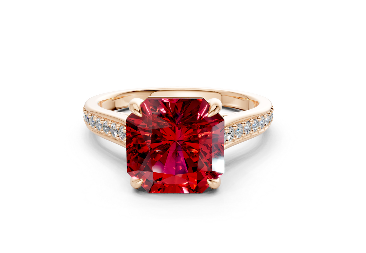 Adeline Ruby Gemstone Pave Radiant Square Cut 2mm Engagement Ring