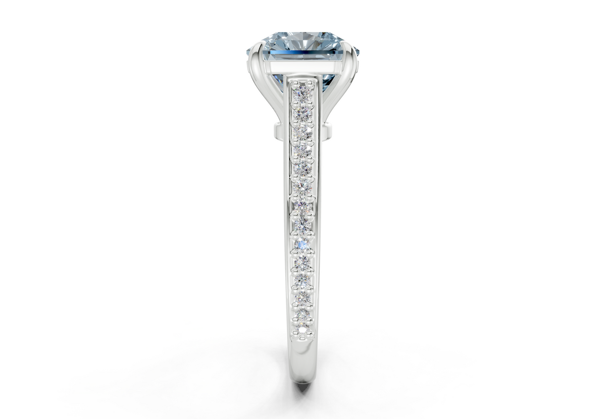 Adeline Blue Diamond Pave Radiant Square Cut 2mm Engagement Ring