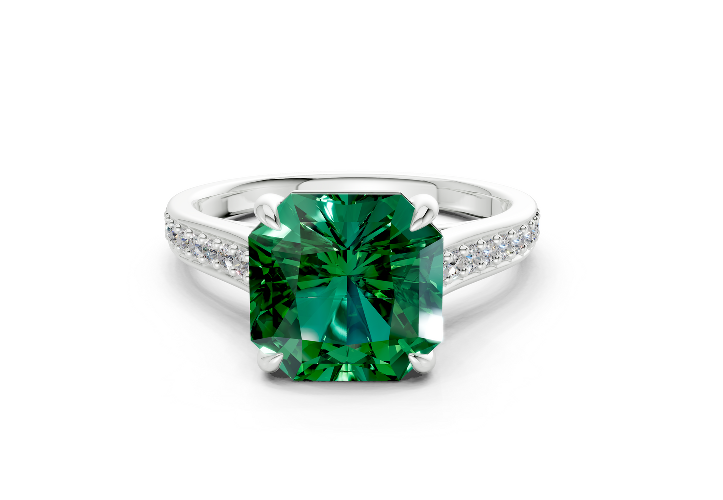 Adeline Emerald Gemstone Pave Radiant Square Cut 2mm Engagement Ring