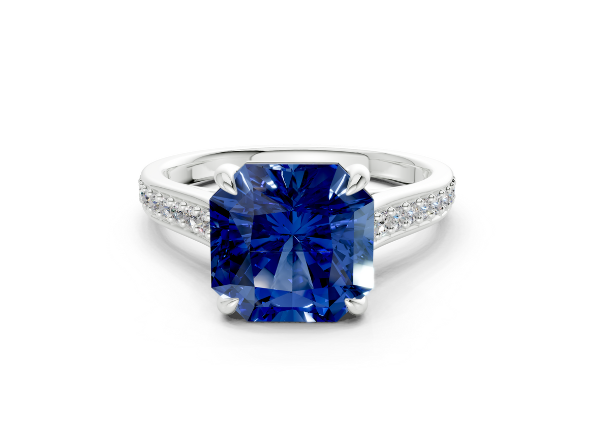 Adeline Sapphire Gemstone Pave Radiant Square Cut 2mm Engagement Ring