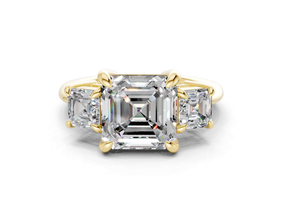 Valencia Diamond Three Stone Asscher Cut 2mm Engagement Ring