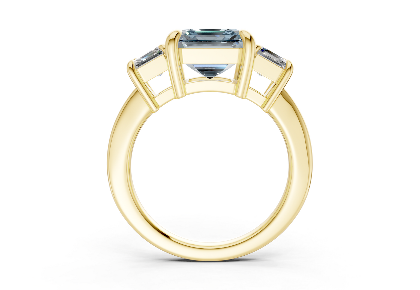 Valencia Blue Diamond Three Stone Asscher Cut 2mm Engagement Ring