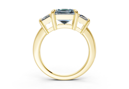 Valencia Blue Diamond Three Stone Asscher Cut 2mm Engagement Ring