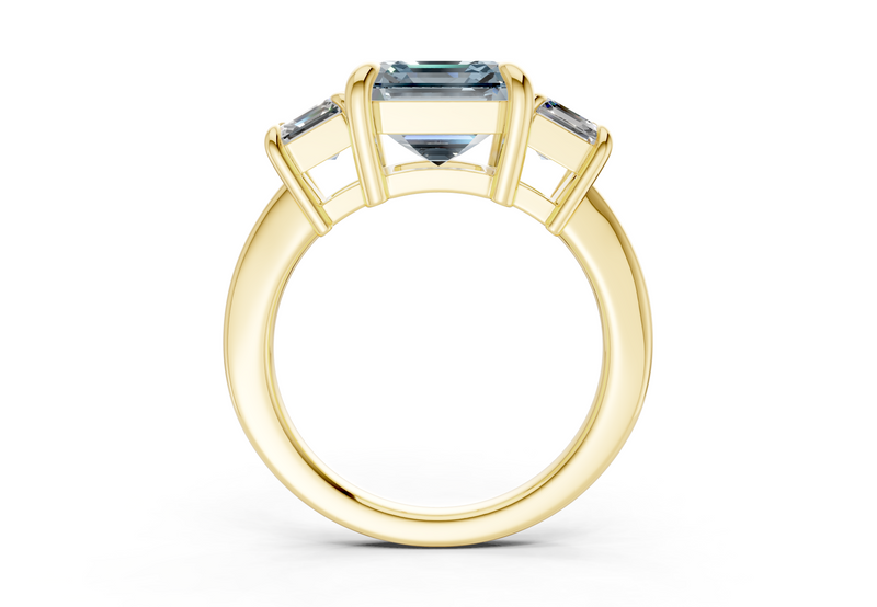 Valencia Blue Diamond Three Stone Asscher Cut 2mm Engagement Ring