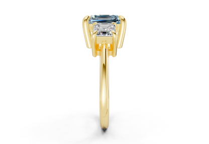 Valencia Blue Diamond Three Stone Asscher Cut 2mm Engagement Ring