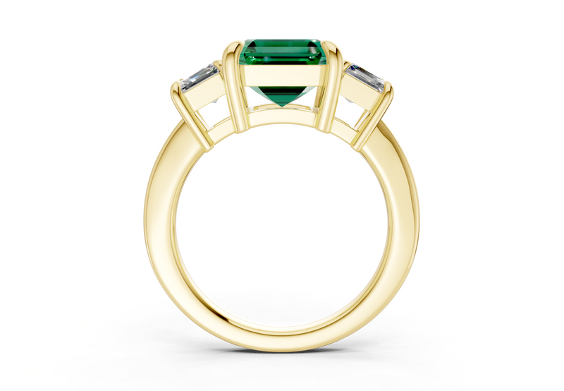 Valencia Emerald Gemstone Three Stone Asscher Cut 2mm Engagement Ring