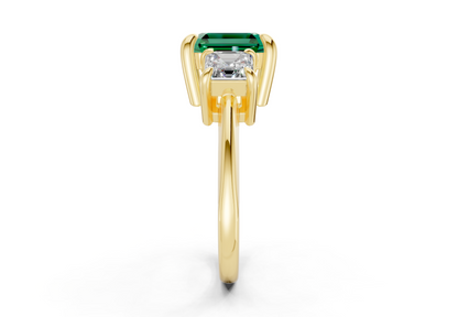 Valencia Emerald Gemstone Three Stone Asscher Cut 2mm Engagement Ring