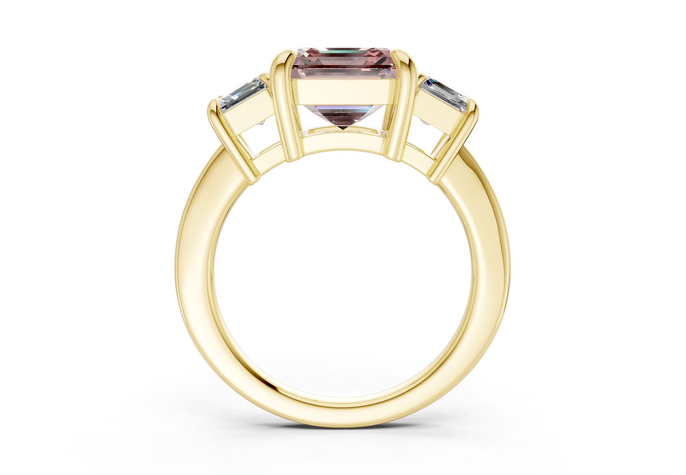 Valencia Pink Diamond Three Stone Asscher Cut 2mm Engagement Ring
