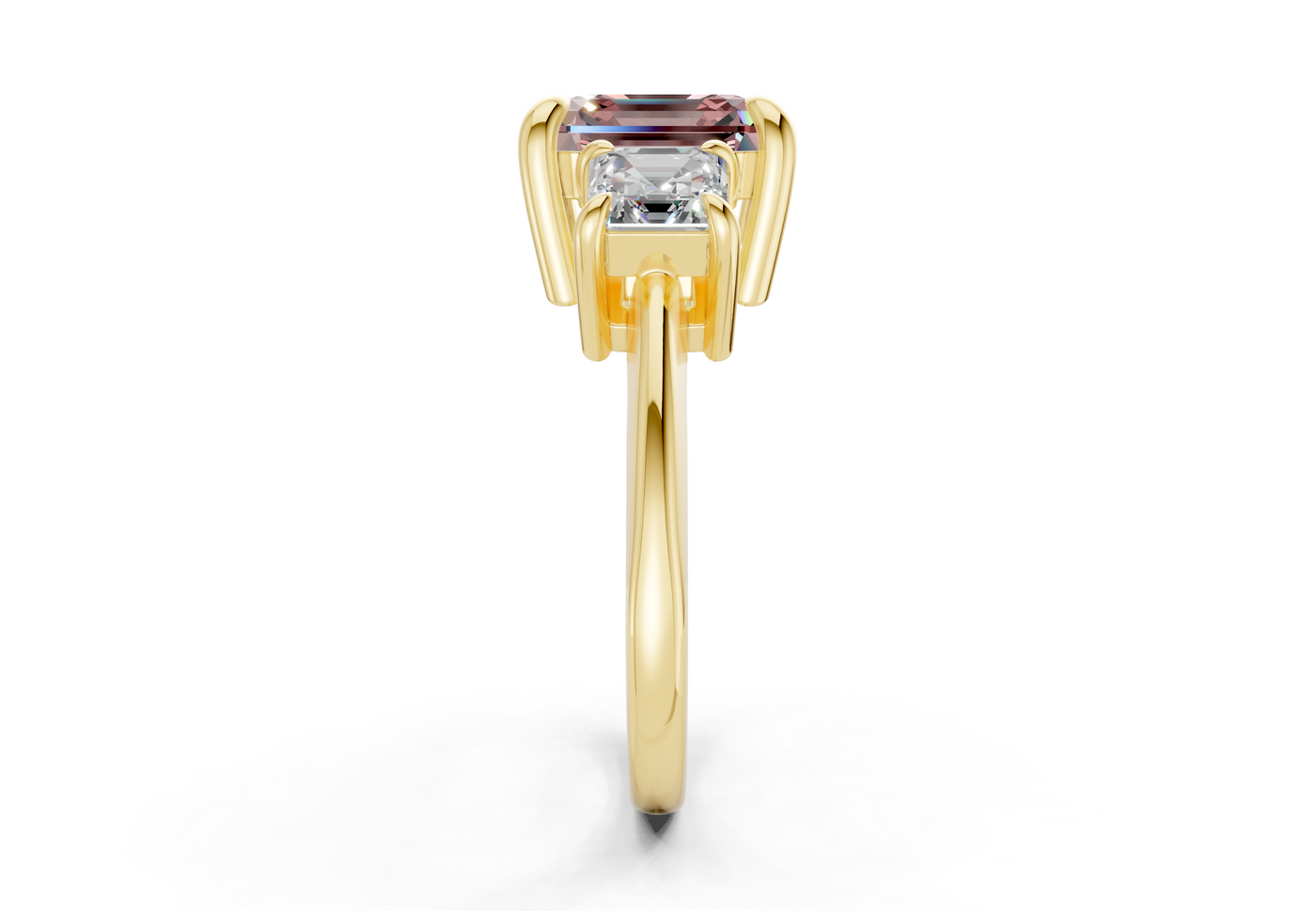 Valencia Pink Diamond Three Stone Asscher Cut 2mm Engagement Ring