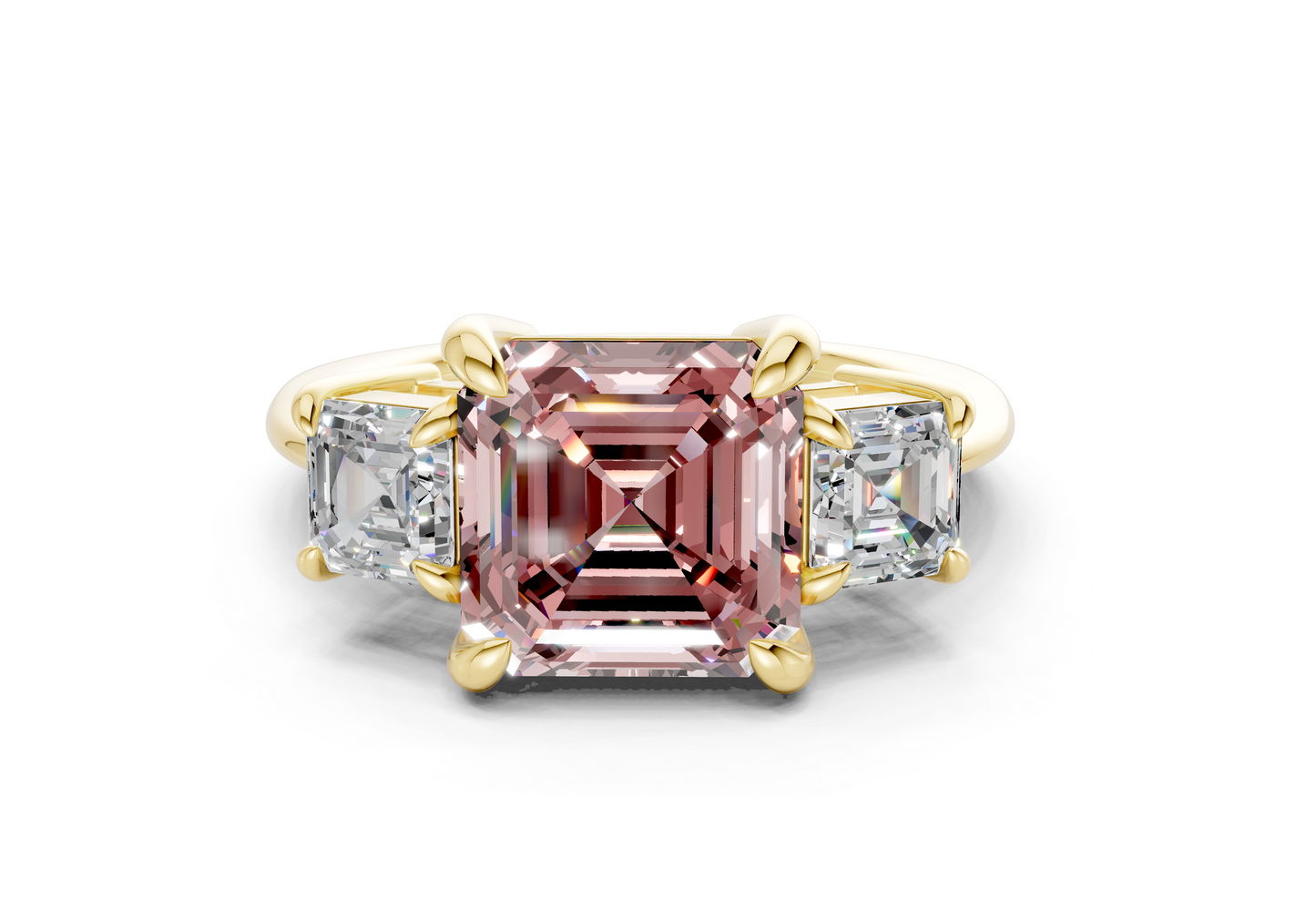 Valencia Pink Diamond Three Stone Asscher Cut 2mm Engagement Ring