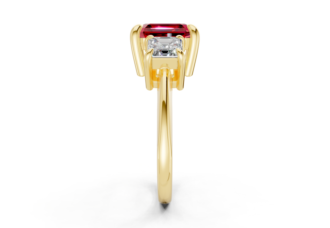 Valencia Ruby Gemstone Three Stone Asscher Cut 2mm Engagement Ring