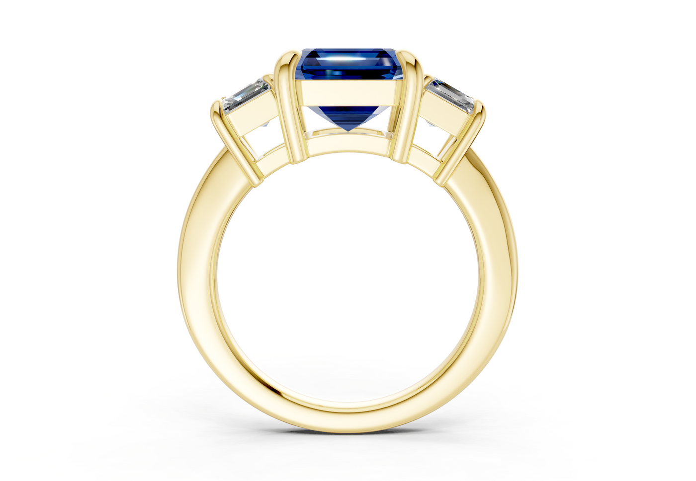 Valencia Sapphire Gemstone Three Stone Asscher Cut 2mm Engagement Ring