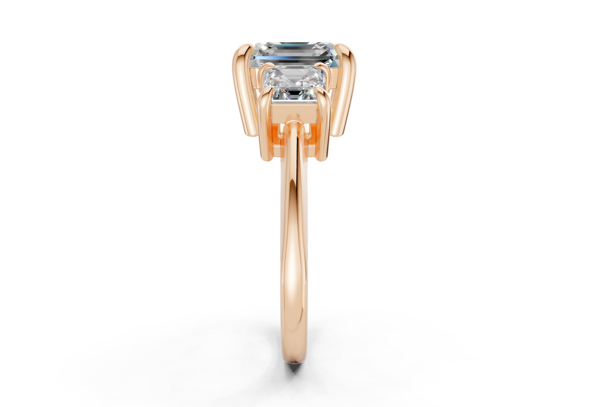 Valencia Diamond Three Stone Asscher Cut 2mm Engagement Ring