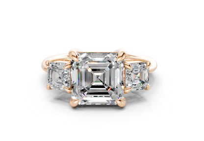 Valencia Diamond Three Stone Asscher Cut 2mm Engagement Ring